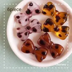 リボンビーズ / ヒョウ柄 レオパード / 3color 6個