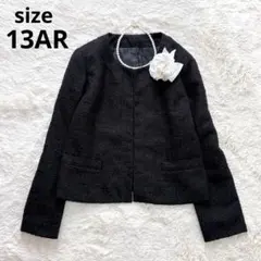 セレモニー ノーカラージャケット ツイード ブラック 大きいサイズ 13AR