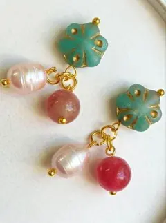 9055 トルマリン バロックパール チェコビーズ パーツ