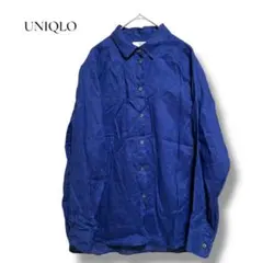 ユニクロ リネンシャツ L 青 長袖 麻100% ゆったり 羽織り