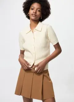 新品 タグ付き　UNIQLO ユニクロ リブポロカーディガン　ホワイト Lサイズ