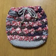 巾着袋　ミニ巾着袋　化粧ポーチ　お花模様　ハンドメイド　かぎ針編み
