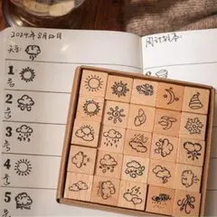 スタンプ　25個セット　天気　太陽　雲　月　木製　はんこ　【1419-880】