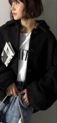 ボア素材 黒 オーバーサイズジャケット