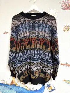 イギリスの古着屋で購入 ニット セーター XLサイズ ヴィンテージ 幾何学模様