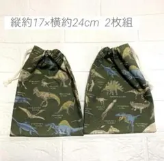 恐竜柄 コットン給食袋 ２枚組