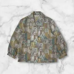 ヴィンテージ風 総柄 シャツジャケット 9号 羽織りにも◎