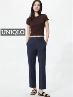 k0615 UNIQLO スマートアンクルパンツ/ストライプ/丈長め ネイビー
