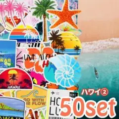 在庫残2 ハワイ②50枚ステッカー　ハイビスカス巻貝ヒトデ旅行プラビータ
