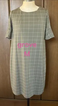 【grove】半袖チェック　モスグリーン Mサイズのサムネイル