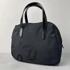 美品✨アニエスベー ハンドバッグ ミニ ロゴプレート ナイロン 総柄ロゴ 黒