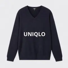 美品★ UNIQLO エクストラファインメリノVネック長袖セーター 紺色 M
