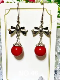 ハンドメイド、赤珊瑚ピアス