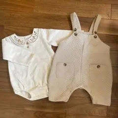 ホワイトロンパースとオーバーオールセット