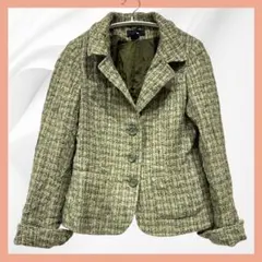 H&M エイチアンドエム ツイードジャケット ピーコート風 グリーン系 US4