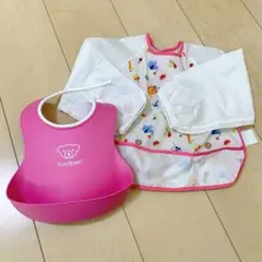 ベビービョルン ピンク お食事エプロン 防水エプロン スモック型 洗える