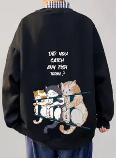 トレーナー メンズ スウェット ネコ 柄 バック プリント 秋服 Tシャツ 長袖のサムネイル