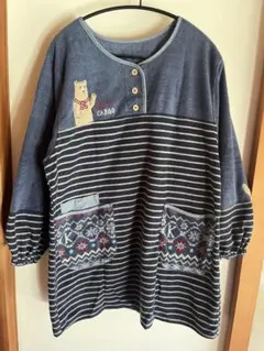 ストライプ柄クマ刺繍エプロン