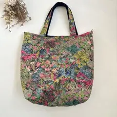稀少【ズー】zooo 立体 刺繍 花柄 デニム トートバッグ レザー 