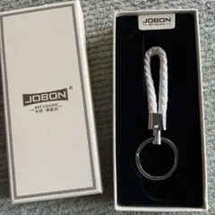JOBON ホワイト キーホルダー 編み込みデザイン キーリング