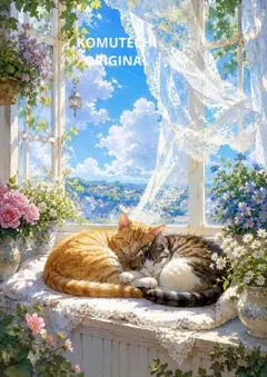 窓辺の猫　デジタルアート　2L判