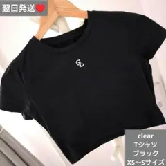 即購入○　翌日発送　clear ショート丈Tシャツ ロゴ刺繍　黒　XS〜Sサイズのサムネイル