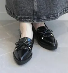 【shoes365】ポインテッド トゥ厚底キルトローファー