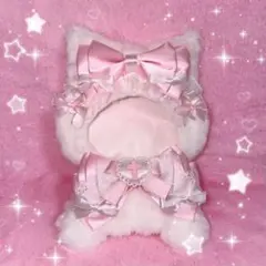 ♡ 16cm ぬい服 おすわり しろねこ ピンクでかりぼん にじぬい ♡のサムネイル