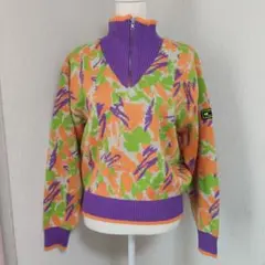 y2k 90s FABLICE 派手柄 ジャガード ハーフジップニット セーター