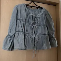 イング　INGNI デニムリボン ブラウス M ライトブルー