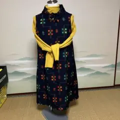着物リメイク襟あり袖なしロングチュニックワンピース