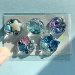 おはじきシール デコ 海 レジン ブルー ぷっくり キラキラ ハンドメイド
