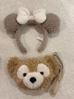 【2点セット】ディズニー ダッフィー パスケース ＆ もこもこ カチューシャ