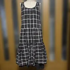 ピンクハウス ティアード ワンピース チェック柄 3段フリル ブラック系