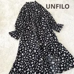 アンフィーロ 23AWフレアワンピース プリント花柄 モノトーン Sサイズ