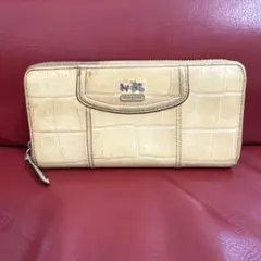 送料込☆ COACH クロコ型押しレザー ラウンドファスナー ロングウォレット