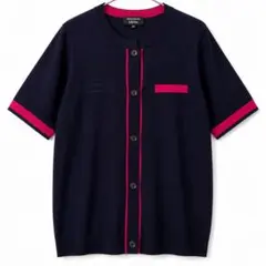 SONIA RYKIEL 半袖カーディガン 40 紺 ピンク ニットのサムネイル