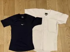 ネイビーアンダーシャツとホワイトベースボールシャツセット