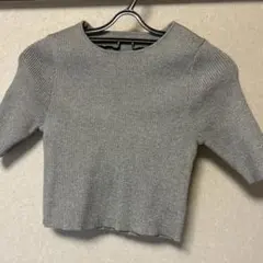 グレー キラキラリブニット 半袖 トップス GRL ru1103