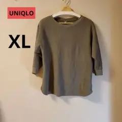 ユニクロ　ワッフル素材　カーキ　　五分袖Tシャツ XL