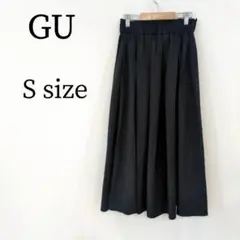 GU ジーユー スカート プリーツスカート フレア ロング 光沢感 ブラック S
