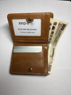 本革ミニ財布 メンズ 二つ折り RFIDスキミング防止 小銭入れ付き