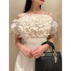 ボリューム ラッフル フリル プリント ワンピース DOT 0