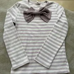 薄紫と白のストライプ長袖カットソー120