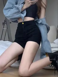 SHEIN ハイウエスト デニム ショートパンツ ブラック Mサイズ