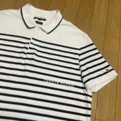 トミー　ポロシャツ　ボーダー　ネイビー　ロゴ　　　L