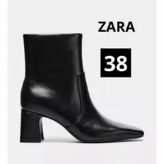 ZARA ブラック レザーヒールブーツ 38