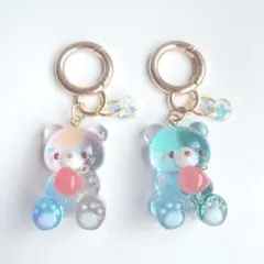シャボン玉　BIGくまちゃん and さくらんぼ　レジンキーホルダー B