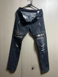 ダメージデニムパンツ ダークグレー M