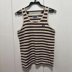 FRED PERRY ボーダー タンクトップ M 鹿の子 刺繍ロゴ